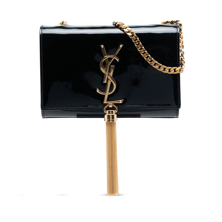 Saint Laurent Small Cuir verni Monogram Kate Pompon Sac porté croisé