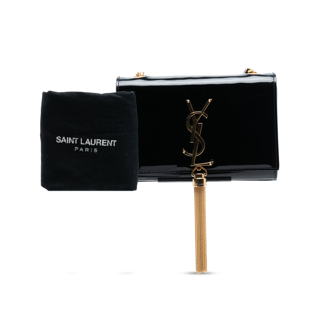 Saint Laurent Small Cuir verni Monogram Kate Pompon Sac porté croisé