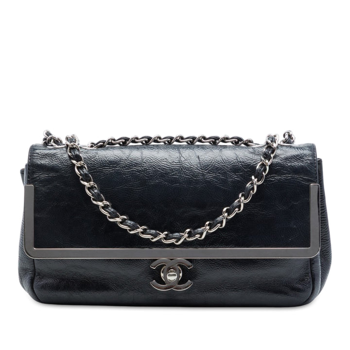 Chanel Small froissé Cuir verni Frame Simple rabat