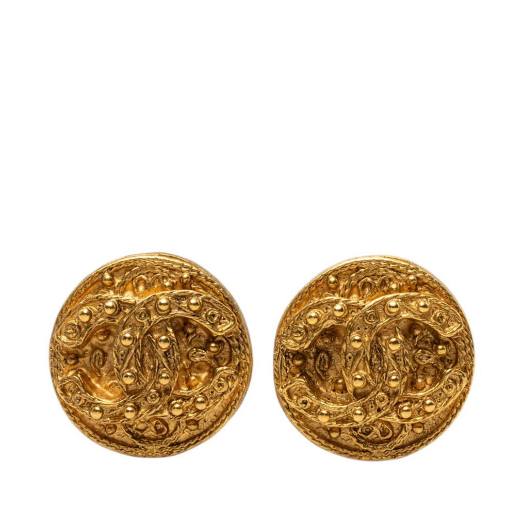 Chanel CC plaqué Arabesque Rond À clip Boucles d'oreilles Doré – vue principale – GABY PARIS