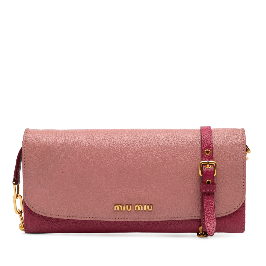 Bicolor Goatskin Madras Wallet on Chain Pink - Gaby Paris