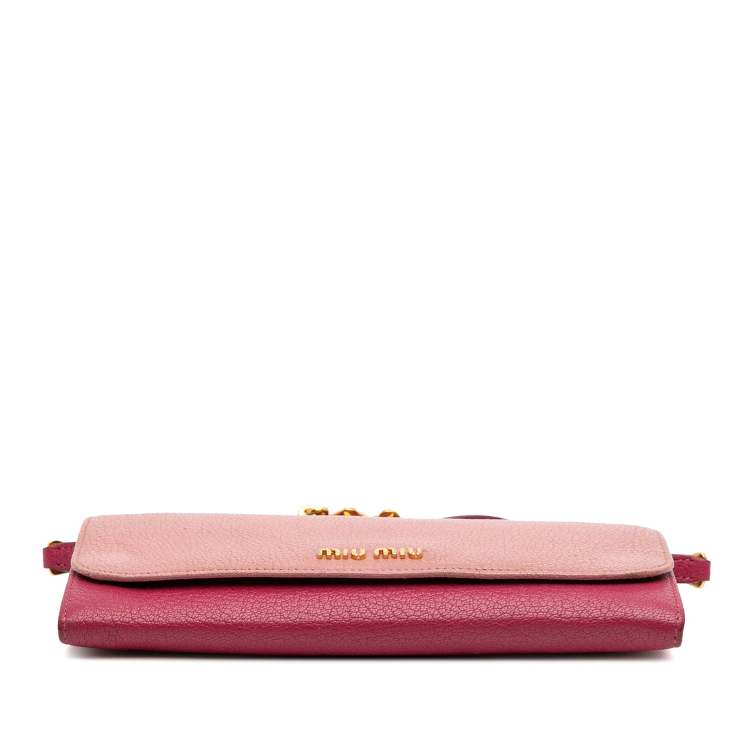 Bicolor Goatskin Madras Wallet on Chain Pink - Gaby Paris