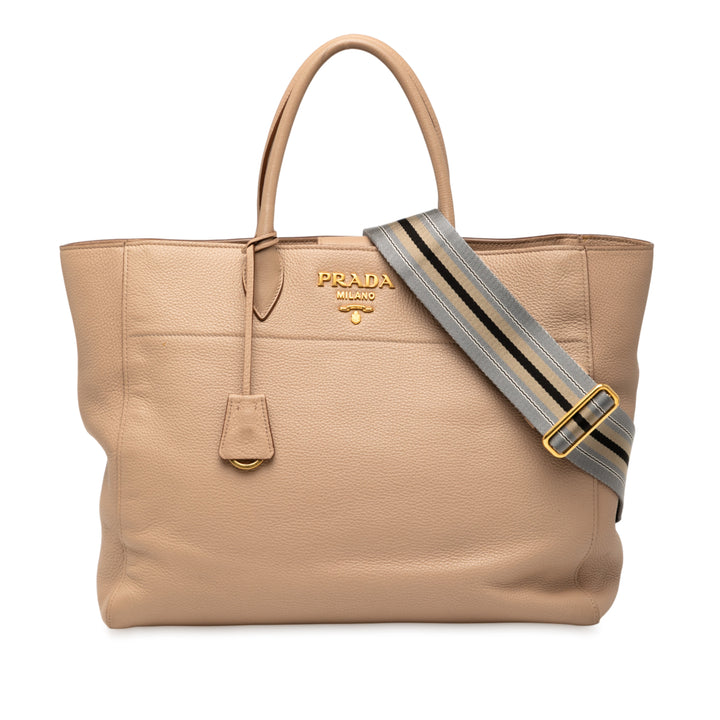 Prada Cabas Vitello Phenix Open Marron – vue principale – GABY PARIS