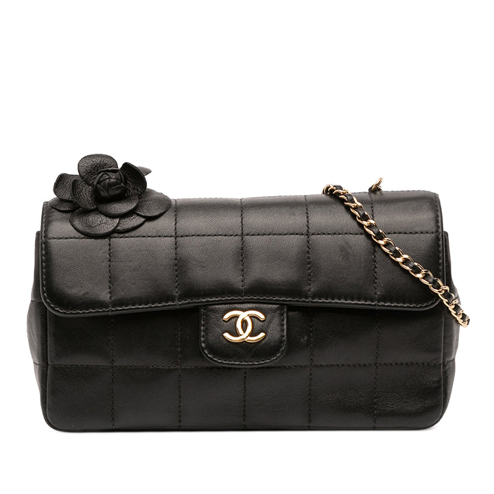 Chanel Mini Cuir d’agneau Chocolate Bar Camellia Flap Noir