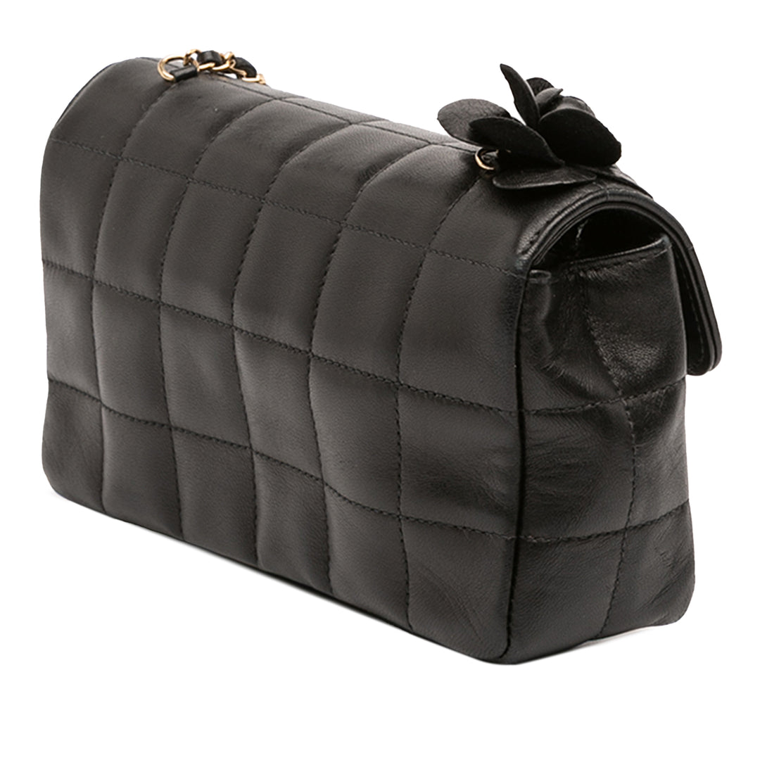 Chanel Mini Cuir d’agneau Chocolate Bar Camellia Flap Noir