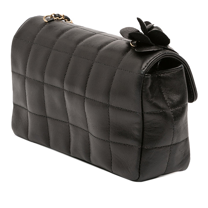 Chanel Mini Cuir d’agneau Chocolate Bar Camellia Flap Noir