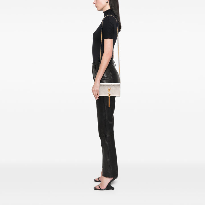 Saint Laurent Métallisé Kate Pompon Wallet on Chain Cuir de veau