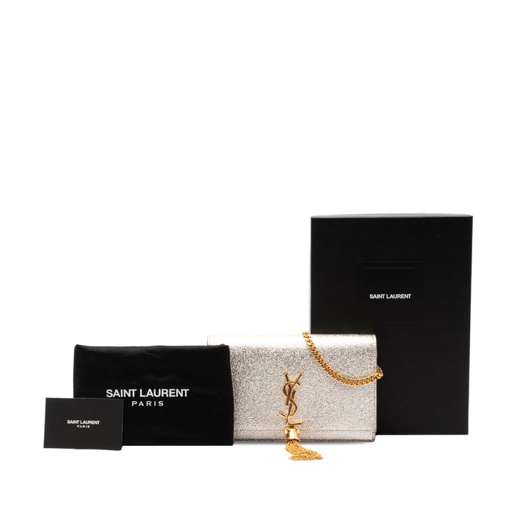Saint Laurent Métallisé Kate Pompon Wallet on Chain Cuir de veau