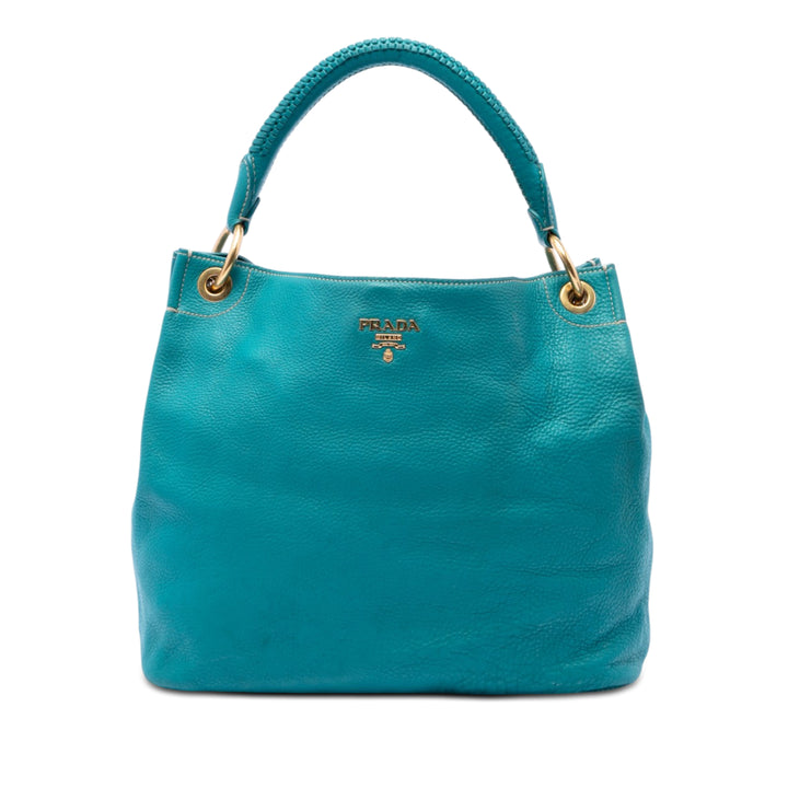 Prada Sac porté épaule Vitello Daino Hobo Bleu – vue principale – GABY PARIS
