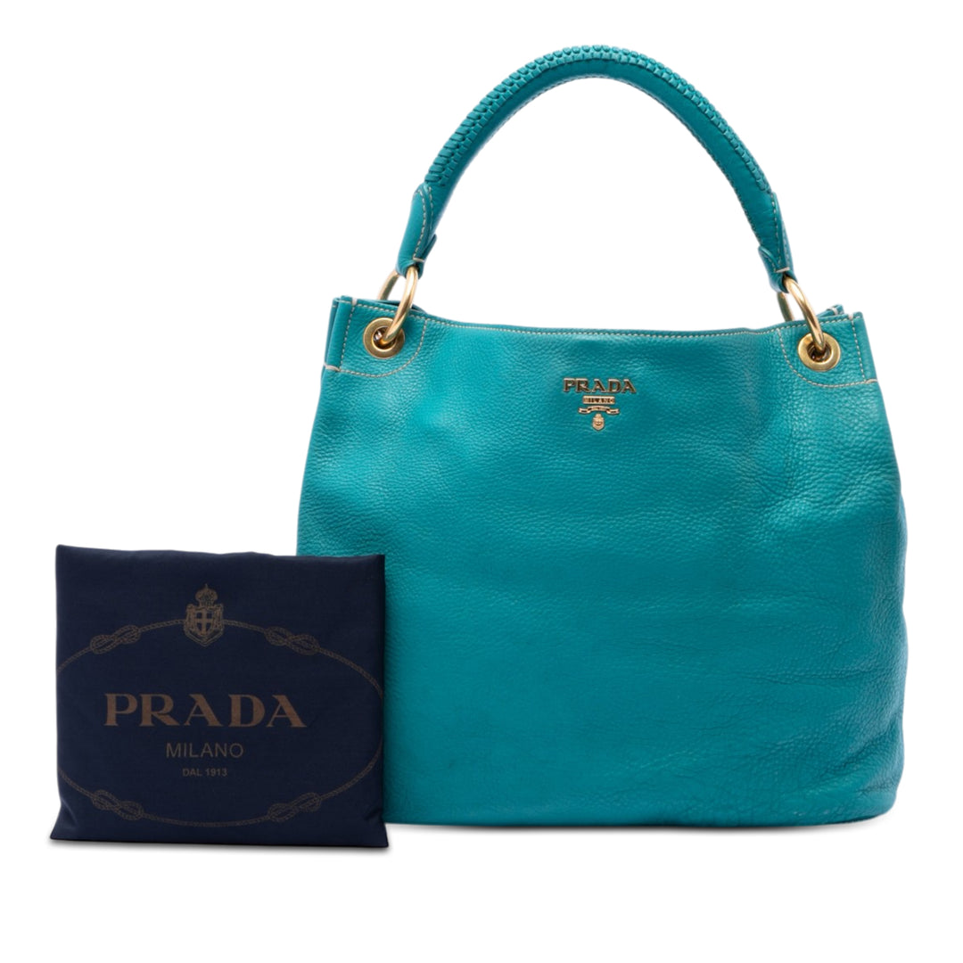 Prada Sac porté épaule Vitello Daino Hobo Bleu – vue 7 – GABY PARIS