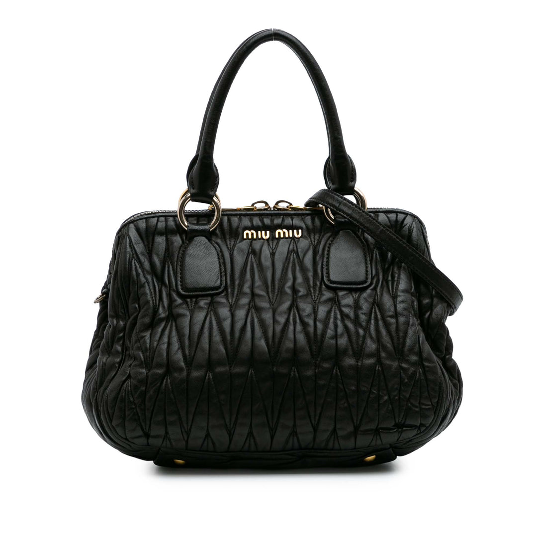 Matelasse Lambskin Satchel Black - Gaby Paris
