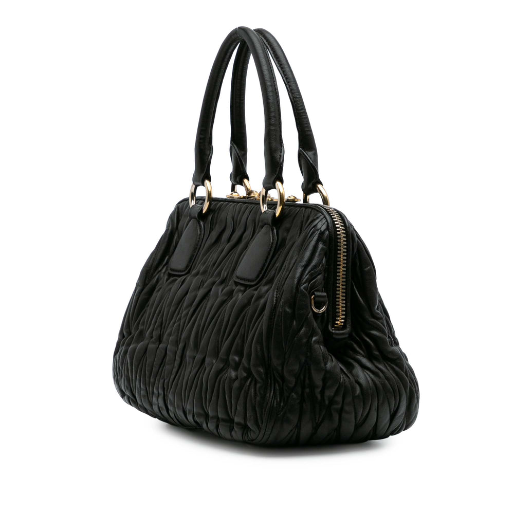 Matelasse Lambskin Satchel Black - Gaby Paris