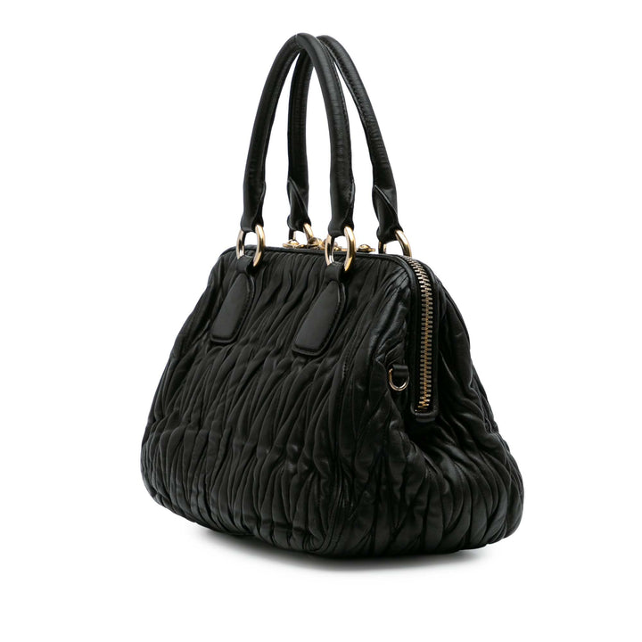 Matelasse Lambskin Satchel Black - Gaby Paris