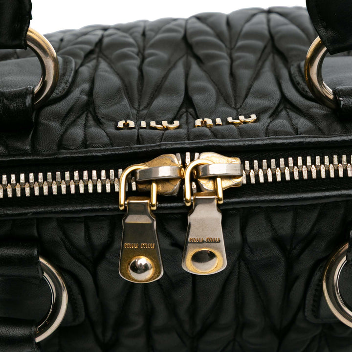 Matelasse Lambskin Satchel Black - Gaby Paris