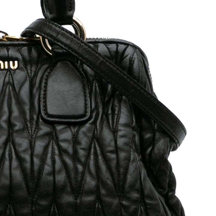 Matelasse Lambskin Satchel Black - Gaby Paris
