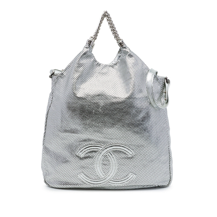 Métallisé Glacé perforé Rodeo Drive Sac Grand Cuir de veau Argenté