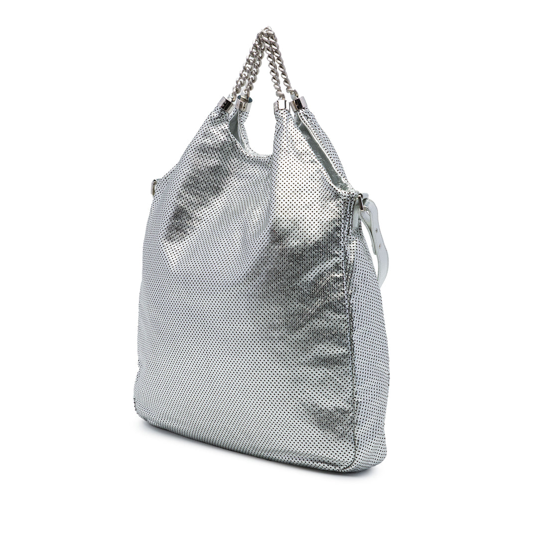 Métallisé Glacé perforé Rodeo Drive Sac Grand Cuir de veau Argenté