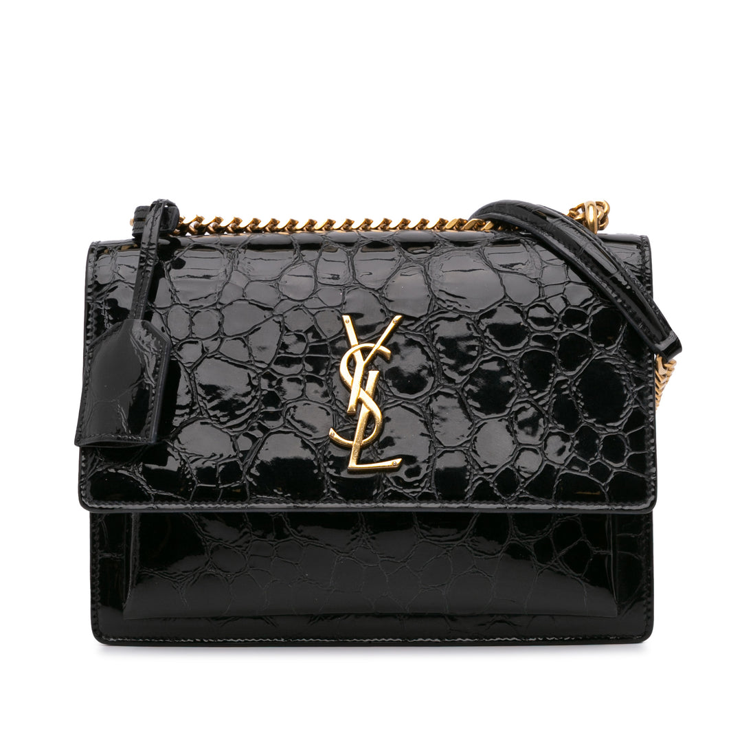 Medium Turtle Embossed Patent Monogram Sunset Bag Black - Gaby Paris