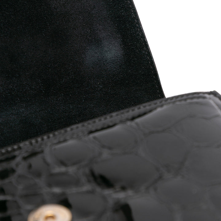 Medium Turtle Embossed Patent Monogram Sunset Bag Black - Gaby Paris