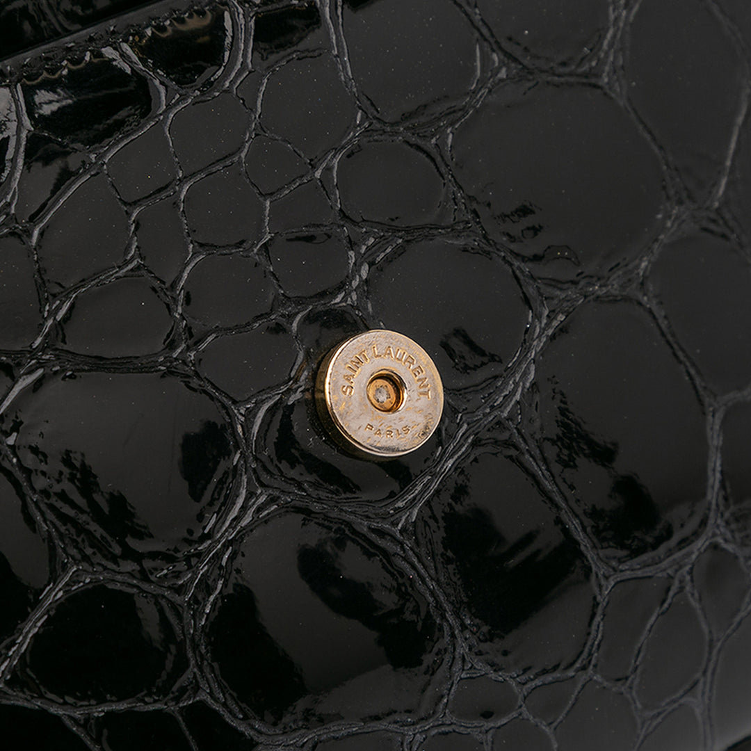Medium Turtle Embossed Patent Monogram Sunset Bag Black - Gaby Paris