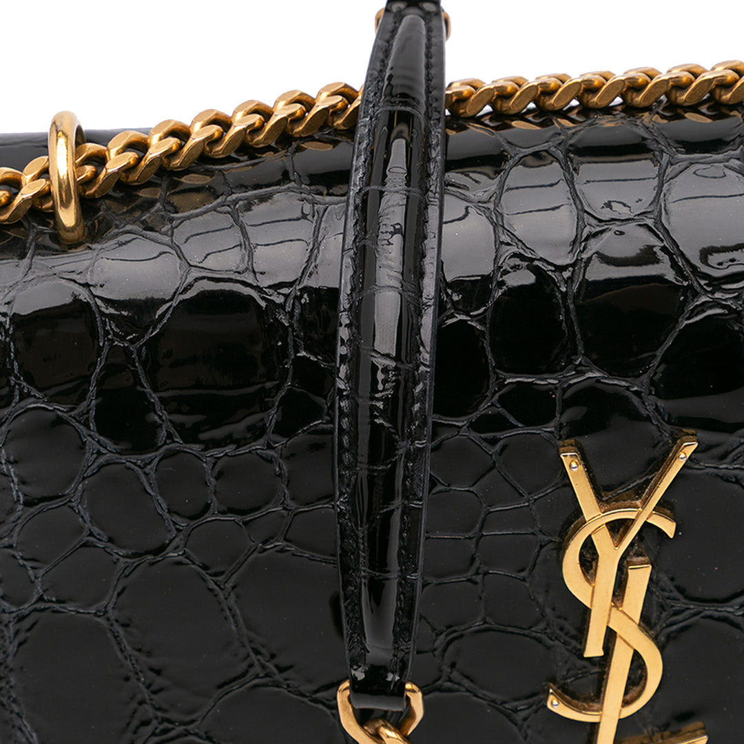 Medium Turtle Embossed Patent Monogram Sunset Bag Black - Gaby Paris