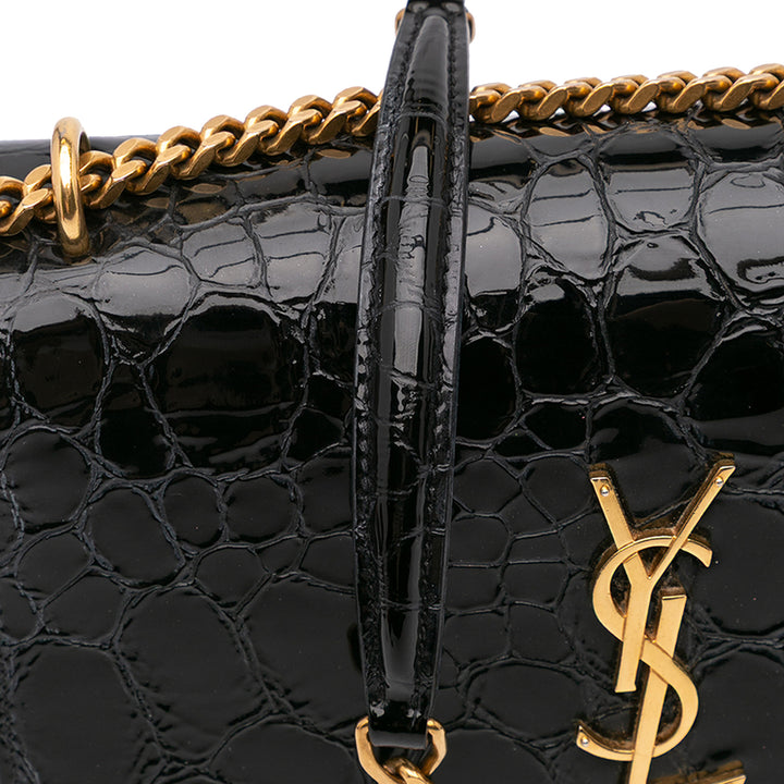 Medium Turtle Embossed Patent Monogram Sunset Bag Black - Gaby Paris