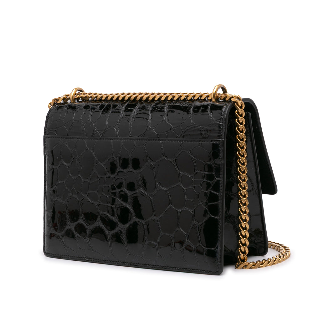 Medium Turtle Embossed Patent Monogram Sunset Bag Black - Gaby Paris