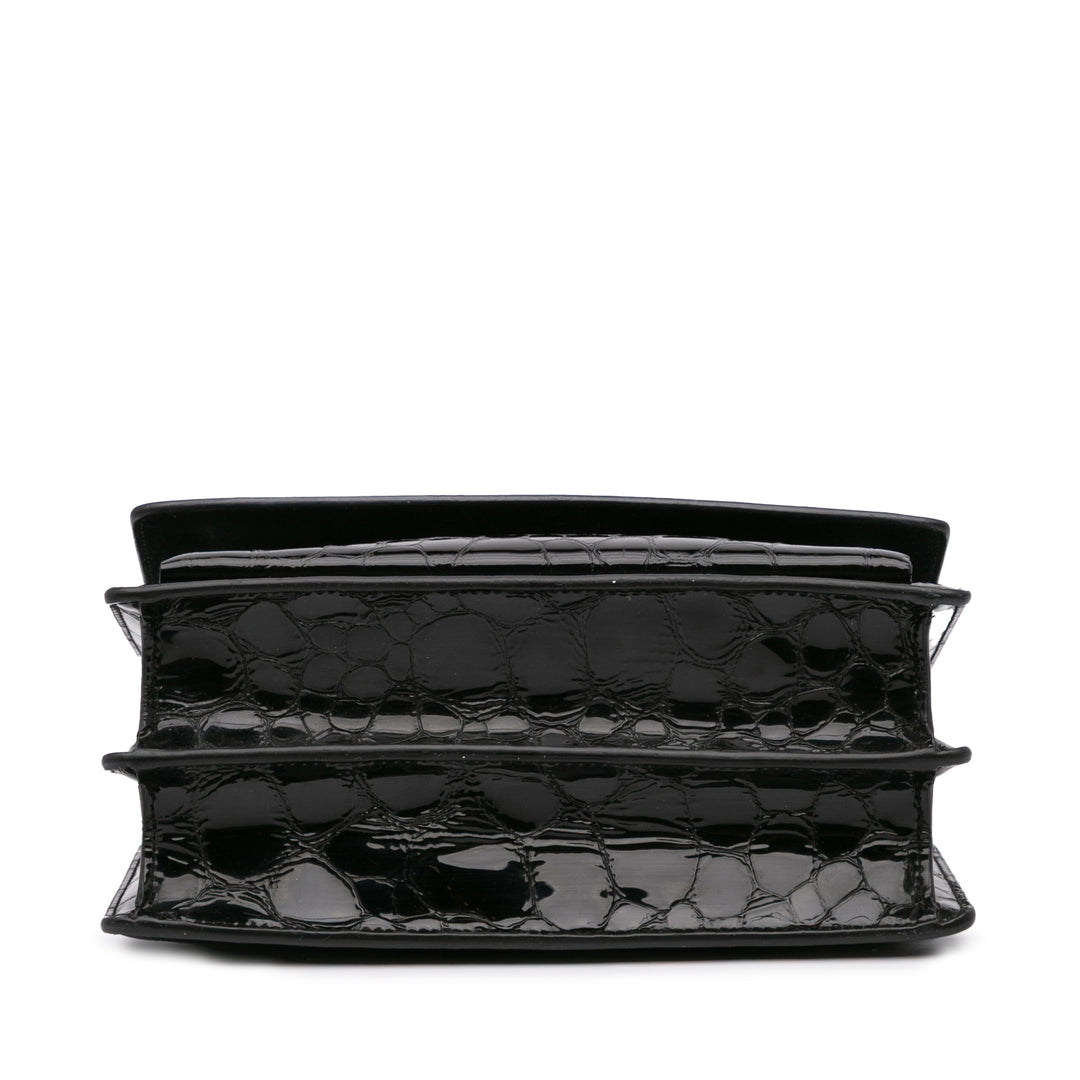 Medium Turtle Embossed Patent Monogram Sunset Bag Black - Gaby Paris