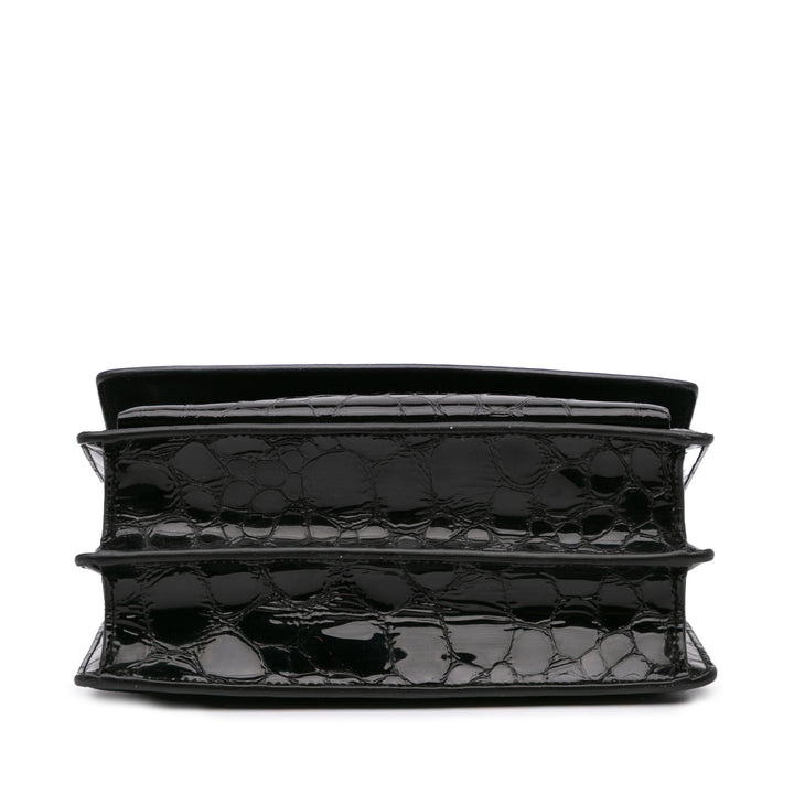 Medium Turtle Embossed Patent Monogram Sunset Bag Black - Gaby Paris