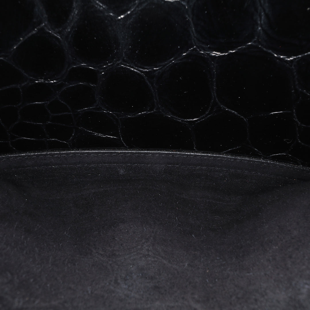 Medium Turtle Embossed Patent Monogram Sunset Bag Black - Gaby Paris