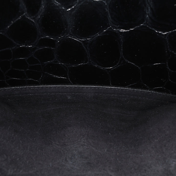 Medium Turtle Embossed Patent Monogram Sunset Bag Black - Gaby Paris