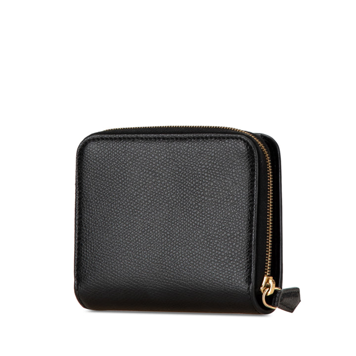 F Is Fendi Leather Zip Around Bifold Compact Wallet Black - Gaby Paris