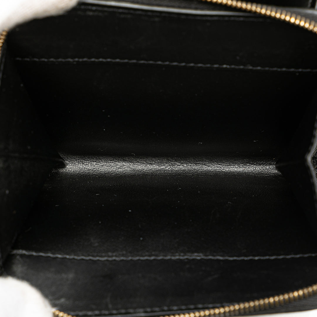 F Is Fendi Leather Zip Around Bifold Compact Wallet Black - Gaby Paris