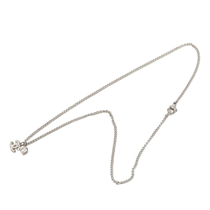 CC Brass et Strass Heart Pendant Collier Mini Argenté