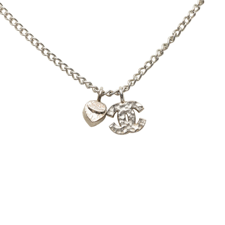 CC Brass et Strass Heart Pendant Collier Mini Argenté