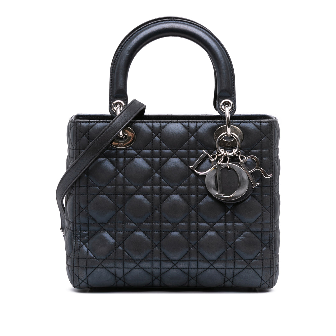 Dior Medium Iridescent Cuir d’agneau Cannage Lady Dior Noir – GABY PARIS Authentique