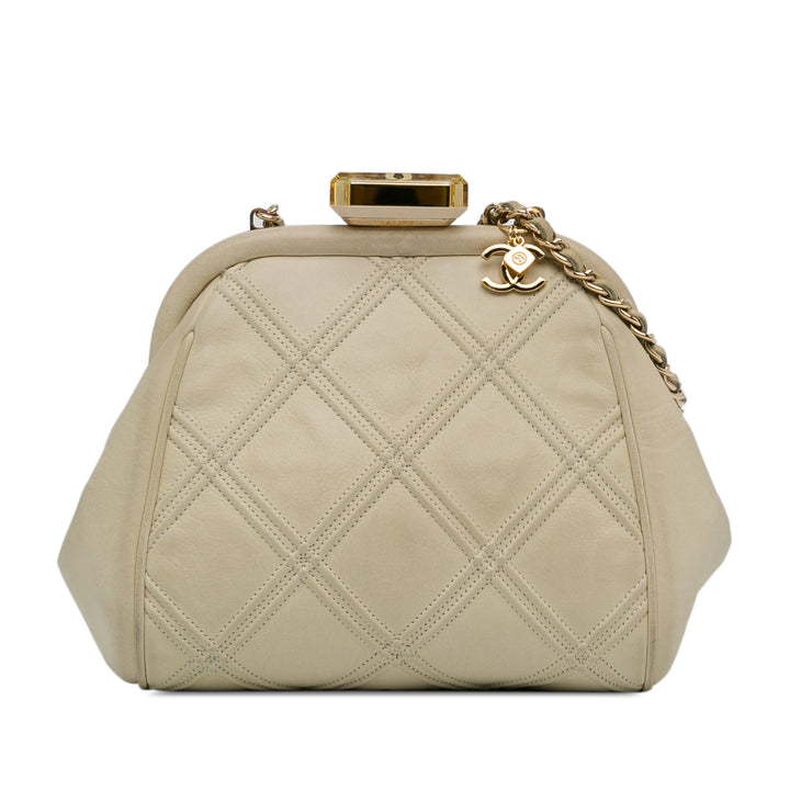 Calfskin Kiss Lock Frame Bag White - Gaby Paris