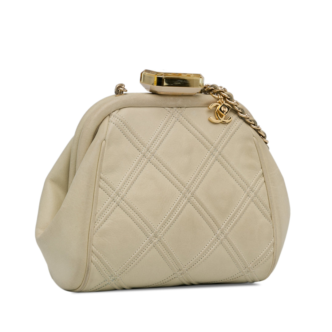 Calfskin Kiss Lock Frame Bag White - Gaby Paris