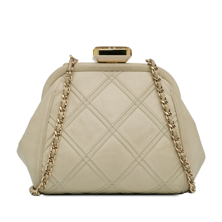 Calfskin Kiss Lock Frame Bag White - Gaby Paris