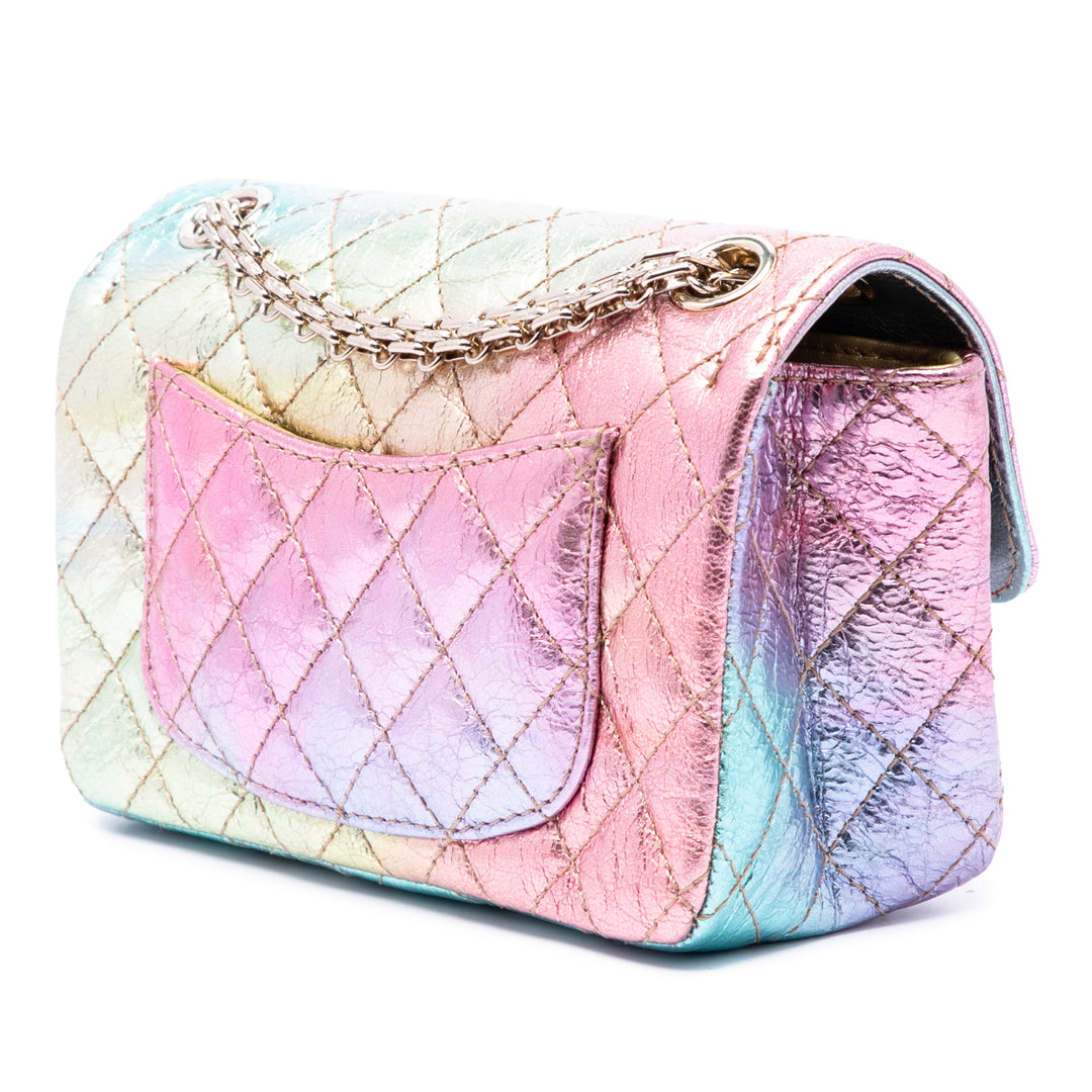 Chanel Mini Matelassé froissé Cuir de chèvre Rainbow Reissue 2.55 Simple rabat 224 Multi