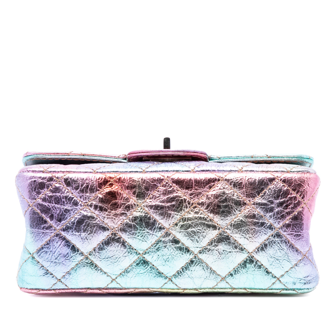 Chanel Mini Matelassé froissé Cuir de chèvre Rainbow Reissue 2.55 Simple rabat 224 Multi