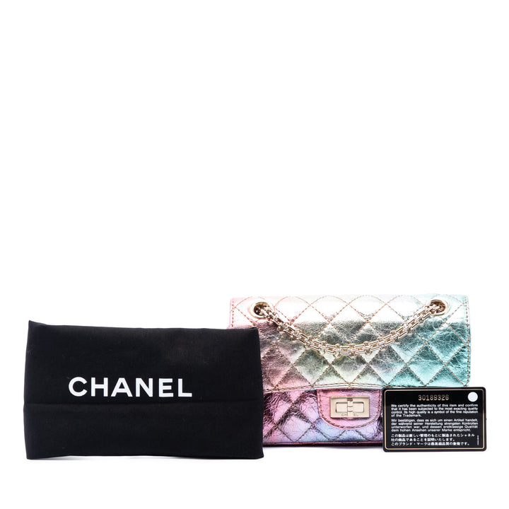 Chanel Mini Matelassé froissé Cuir de chèvre Rainbow Reissue 2.55 Simple rabat 224 Multi