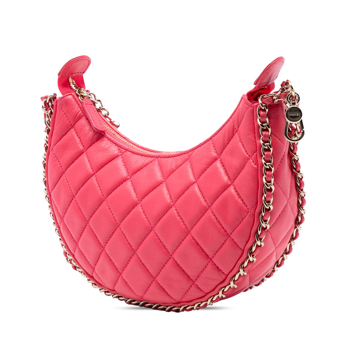Chanel Small Matelassé Cuir d’agneau Chain Around Hook Hobo Bag