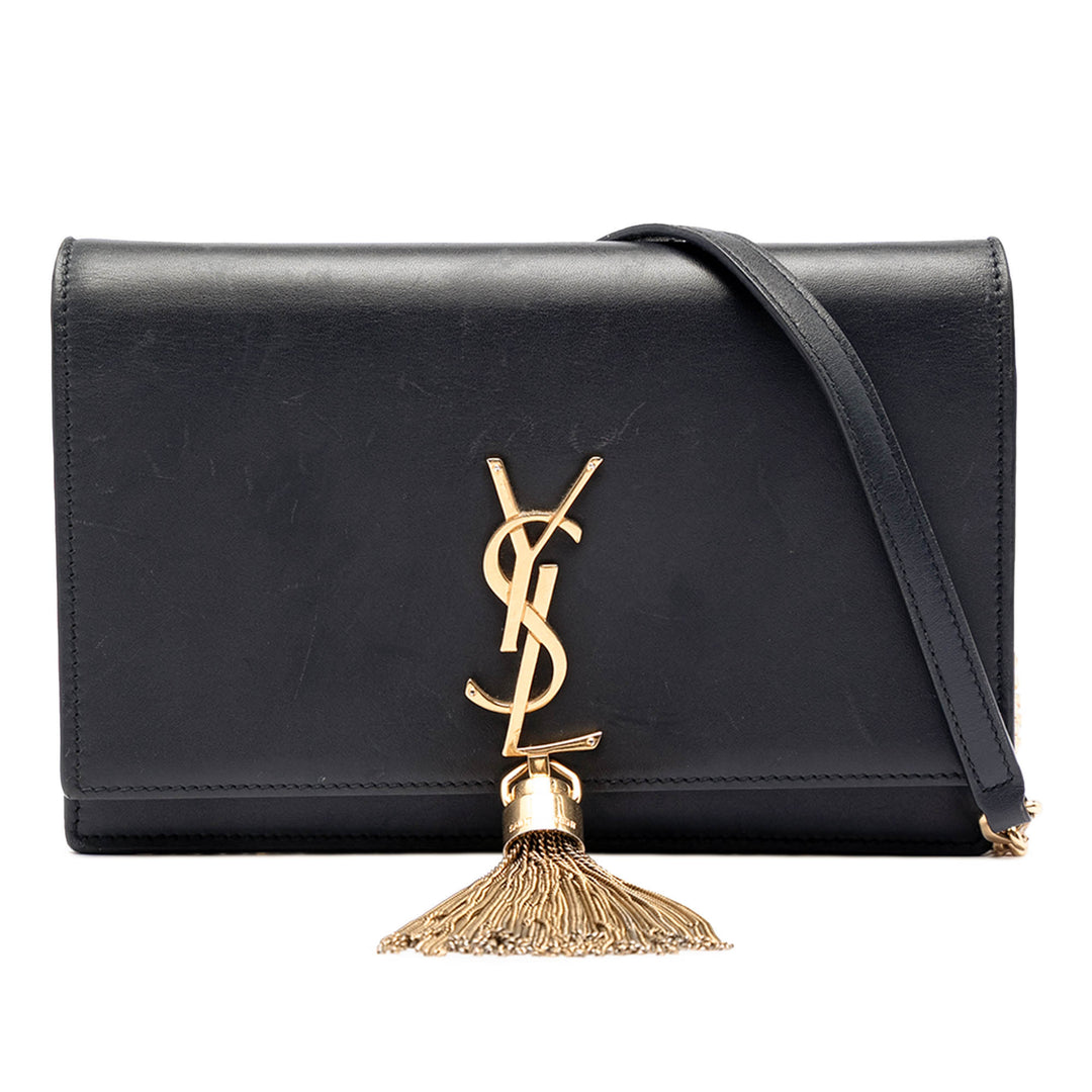 Saint Laurent Smooth Cuir de veau Monogram Kate Pompon Chain Portefeuille