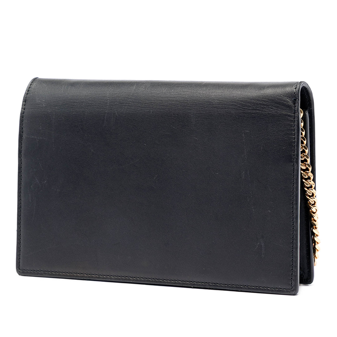 Saint Laurent Smooth Cuir de veau Monogram Kate Pompon Chain Portefeuille