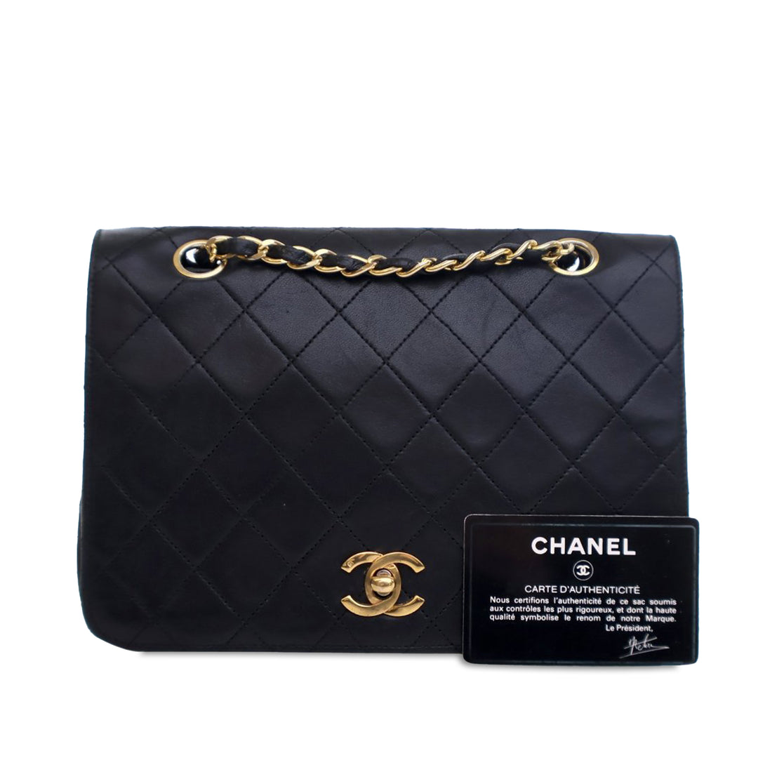 Small CC Quilted Lambskin Full Single Flap Black - Gaby Paris