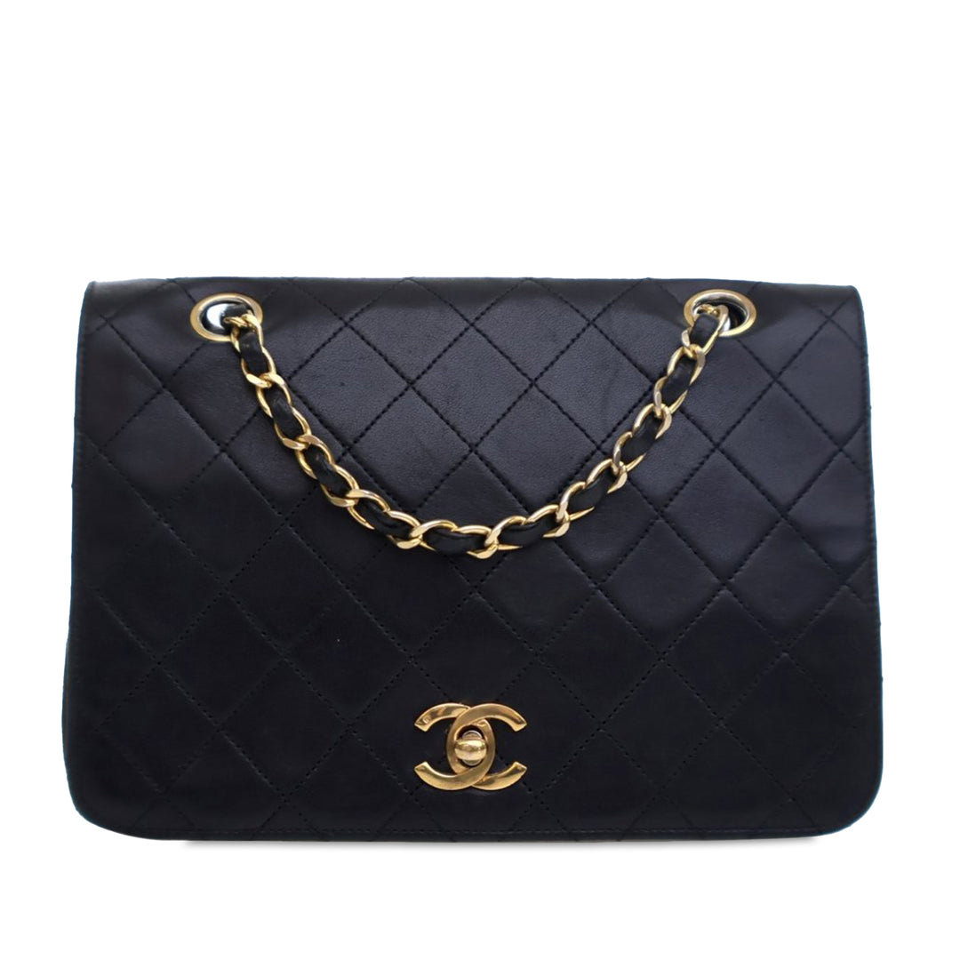 Small CC Quilted Lambskin Full Single Flap Black - Gaby Paris