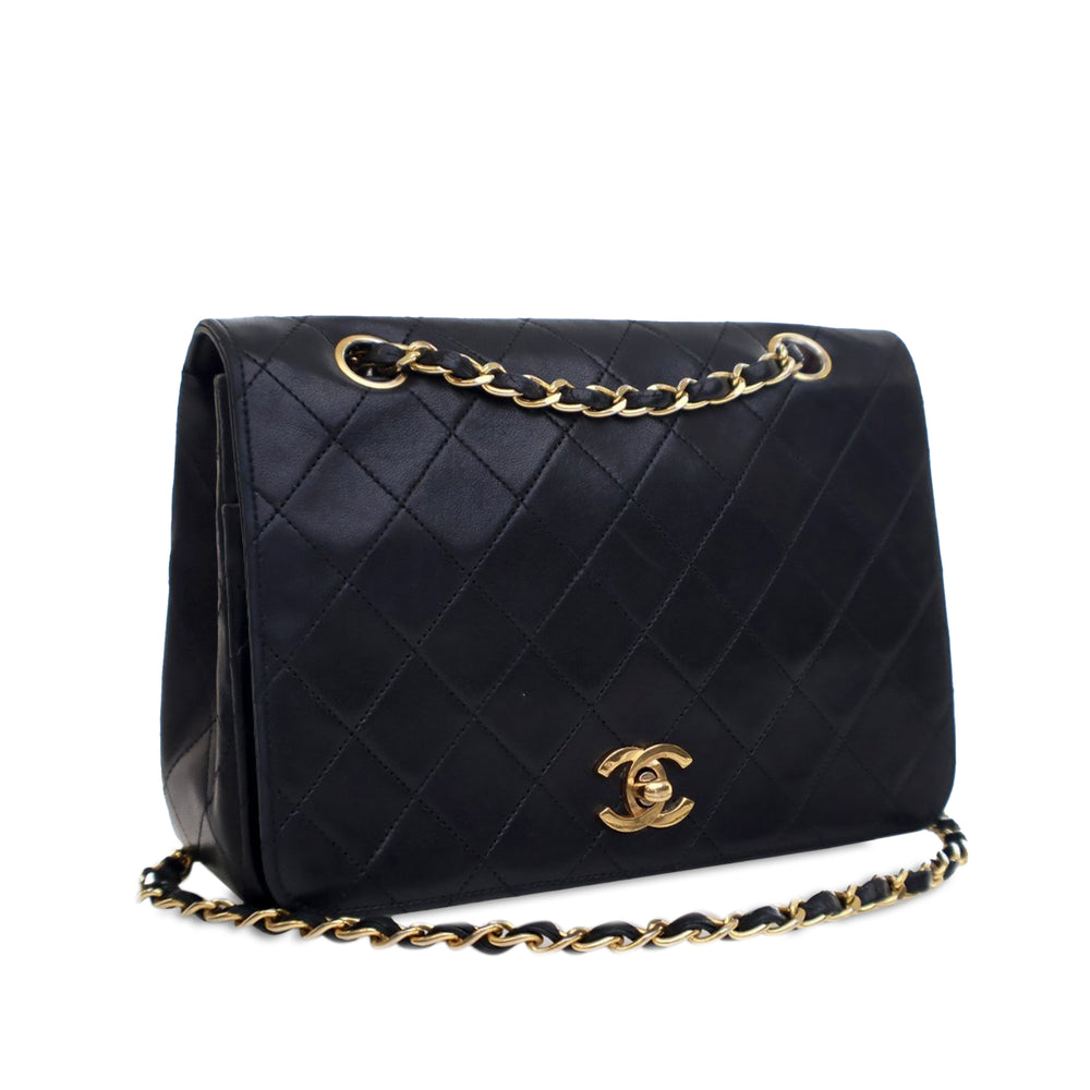 Small CC Quilted Lambskin Full Single Flap Black - Gaby Paris
