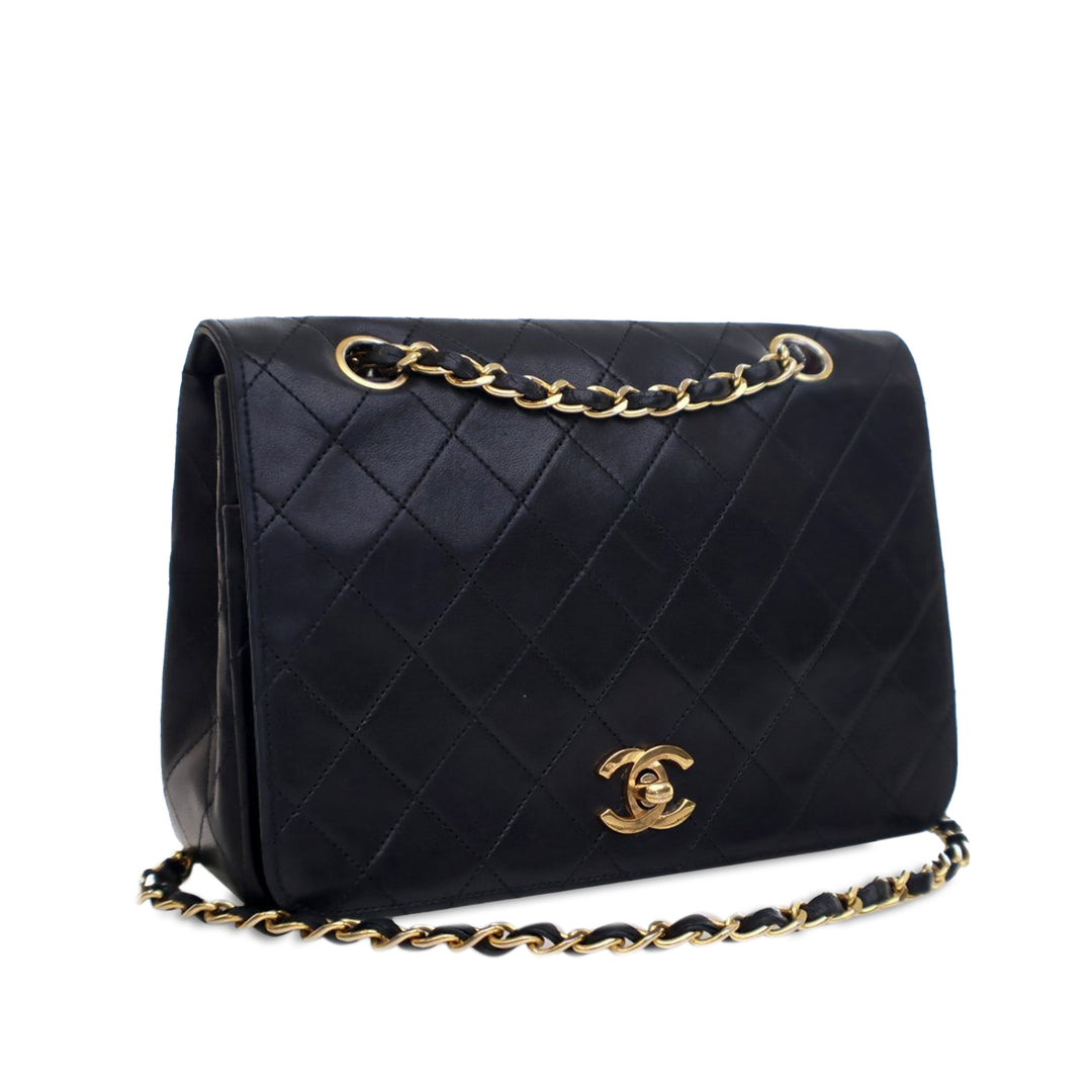 Small CC Quilted Lambskin Full Single Flap Black - Gaby Paris