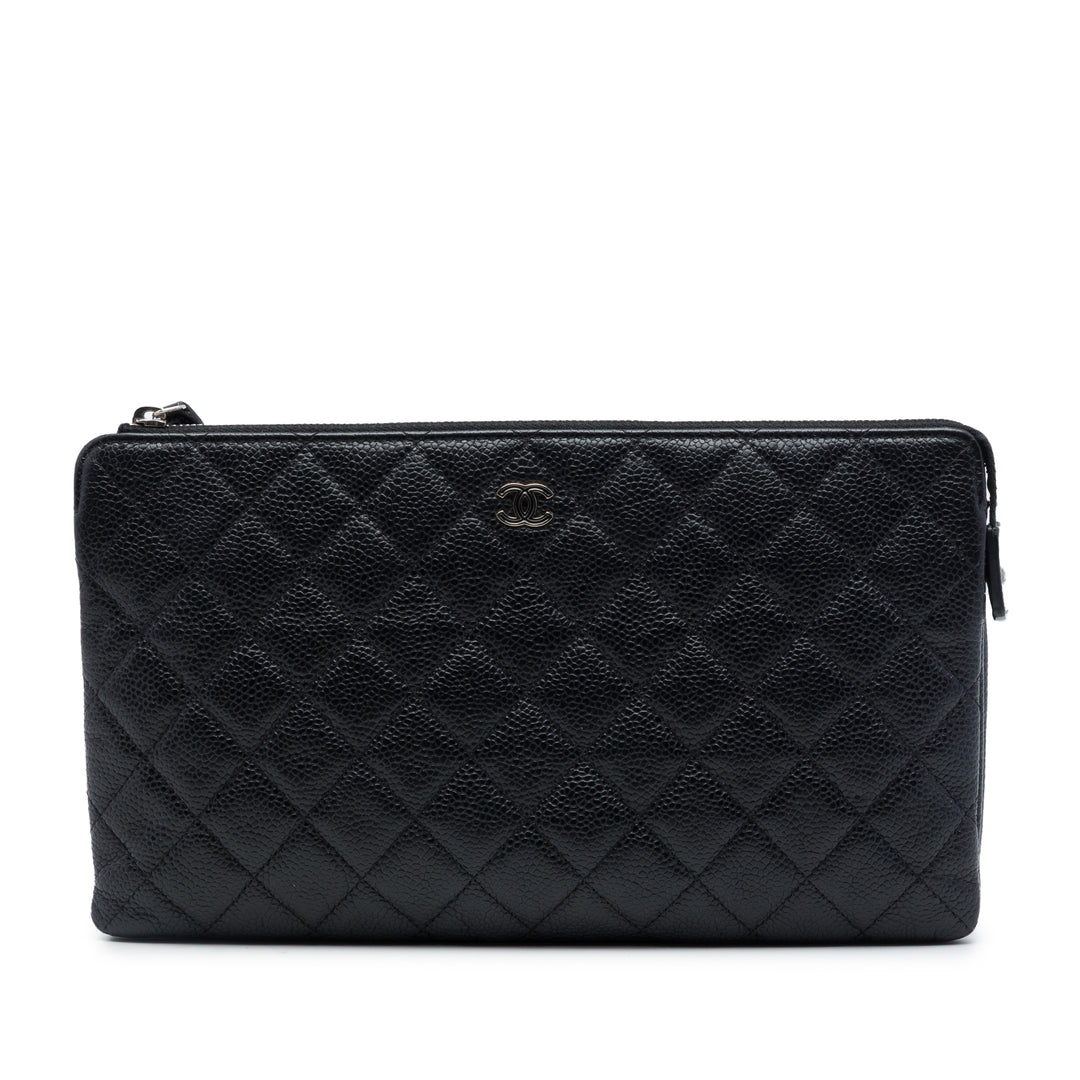 Chanel CC Matelassé Double Poche Zippé Pochette Cuir caviar Noir